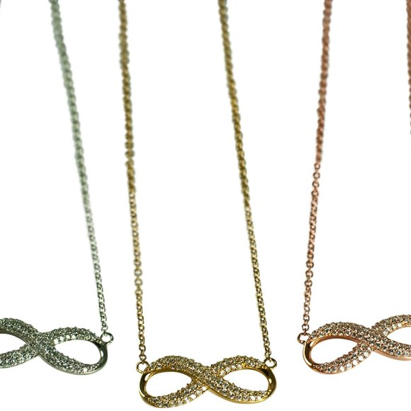 INFINITY PENDANT NECKLACE STERLING SILVER (.925), CHOOSE:GOLD, SILVER, ROSE GOLD - Picture 1 of 9